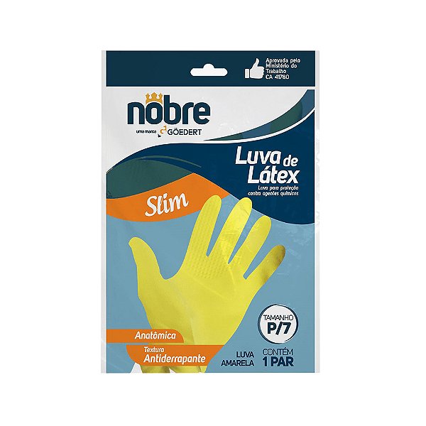 Luva Borracha natural de látex Amarela Slin (P) Nobre