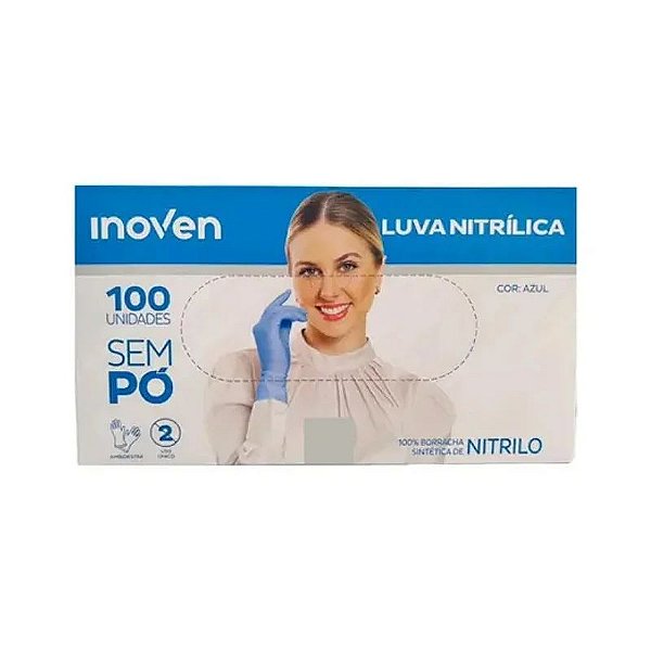 Luva Nitrílica Para Procedimento Não Cirúrgicos Sem Pó - Azul C/100 (G) Inoven