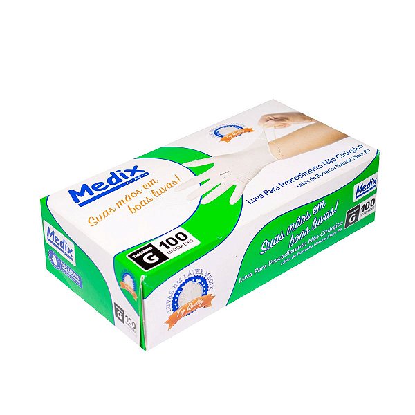 Luva de procedimento não cirugico de Latex sem po c/100 (G) Dermasoft