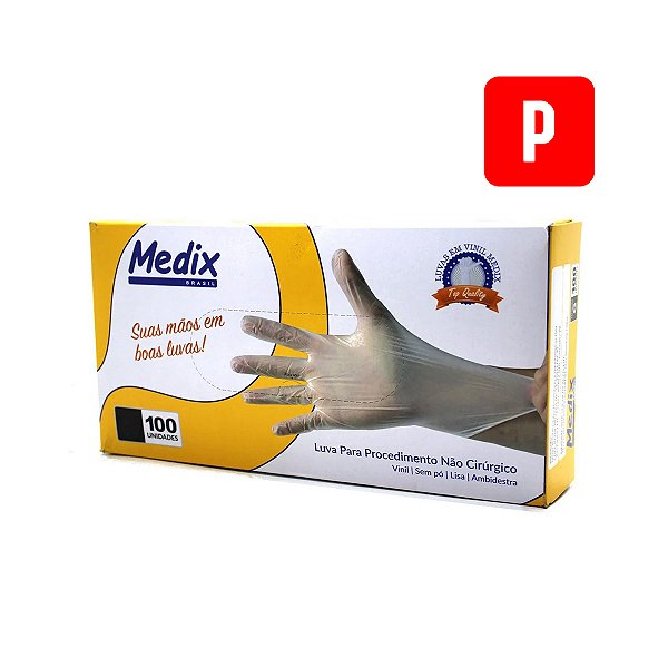 Luva Vinil  Para Procedimento Não Cirúrgicos Sem Pó c/100 (P) Medix