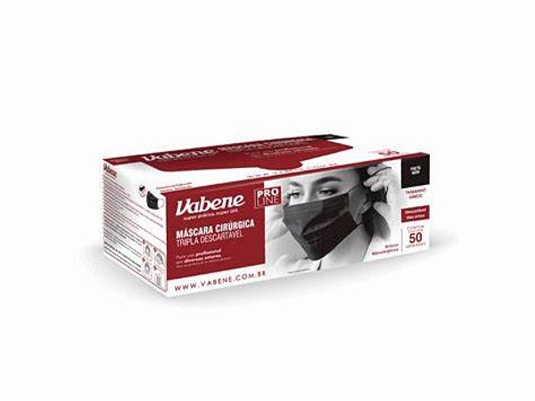 Máscara Descartável Preto Tripla Camada 50 unidades Vabene