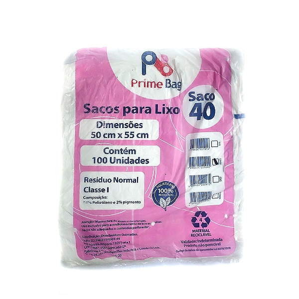 Saco para Lixo Leitoso Comum 40 Litros c/100un - Primebag