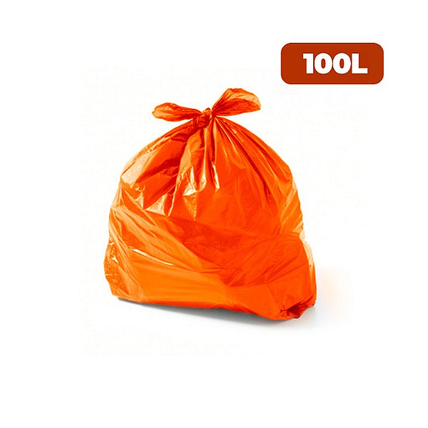 Saco para Lixo 100 Litros Coleta Seletiva Especial Laranja com 100 unidades