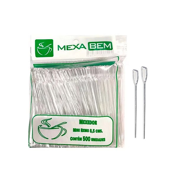 Mexedor de Café Remo Cristal 8,5cm com 500 unidades Mexa Bem