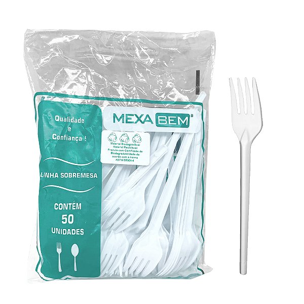 Garfo de Plástico Sobremesa Master Biodegradável com 50 unidades Mexa Bem
