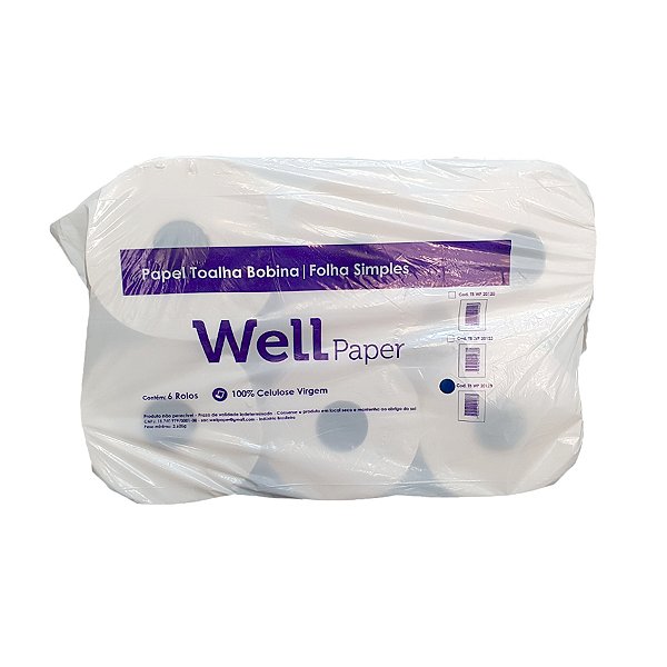 Papel Toalha Folha Simples Bobina 150m 6 unidades Wellpaper