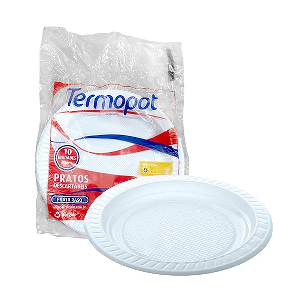 Prato Plástico Redondo 21cm Branco 10 unidades Termopot