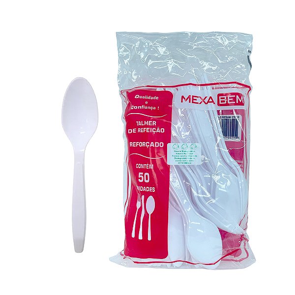 Colher de Plástico Master Biodegradável Branca com 50 unidades Mexa Bem