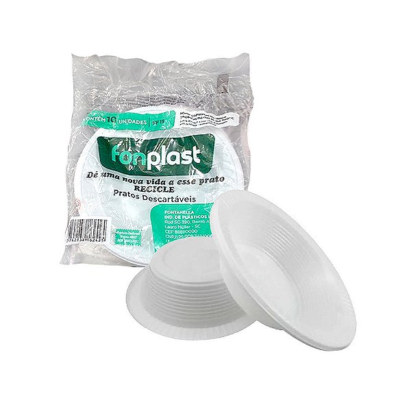 Prato Plástico Fundo Descartável 15cm Branco 10 unidades Fonplast