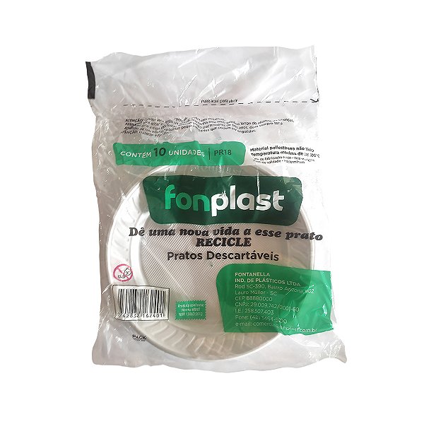 Prato Plástico Descartável 18cm Branco 10 unidades Fonplast