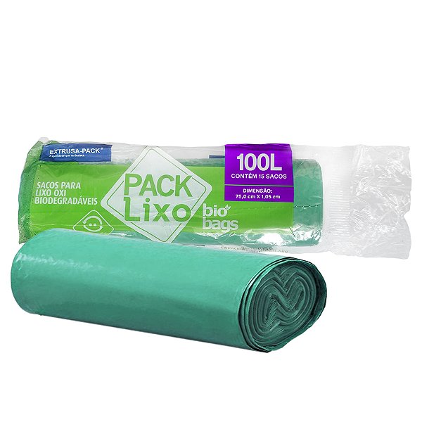Saco para Lixo Plástico Oxi-Degradável 100L 20kg Verde 15 unidades Biogbags