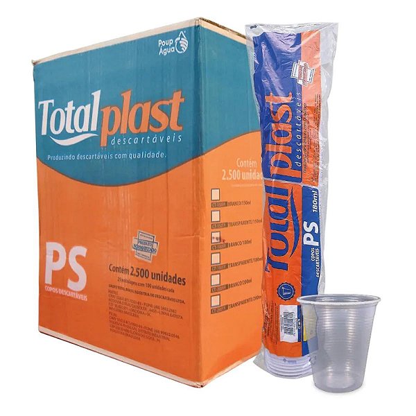 Copo Plástico PP 180mL Transparente 100 unidades Totalplast