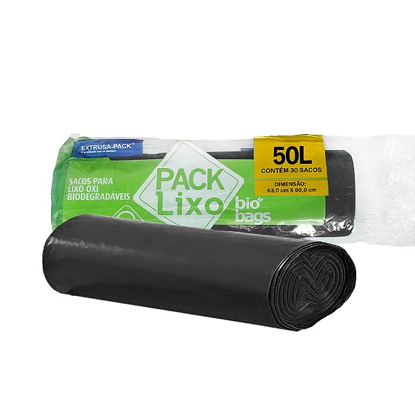 Saco para Lixo Plástico Oxi-Degradável 50L Preto 30 Unidades - Biobags