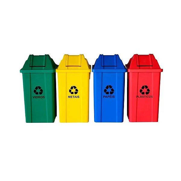 Conjunto Coleta Seletiva com 4 Cestos Boca Vai-Vem 100 Litros JSN