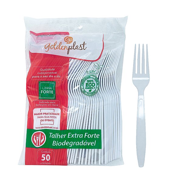 Garfo Plástico Master Biodegradável Branco 50 unidades Goldenplast