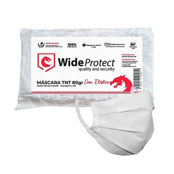 Máscara 1 Camada Descartável com Elástico 50 unidades Wide Protect