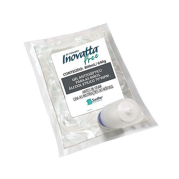 REFIL ÁLCOOL EM GEL PARA MÃOS 70% 800ML GHB20 INOVATTA FREE QUARTZ