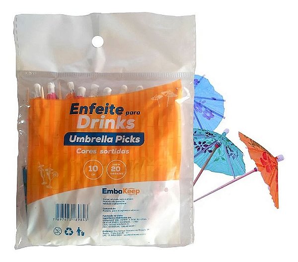 PALITO DECORATIVO GUARDA-CHUVA COM 20 UNIDADES  EMBAKEEP