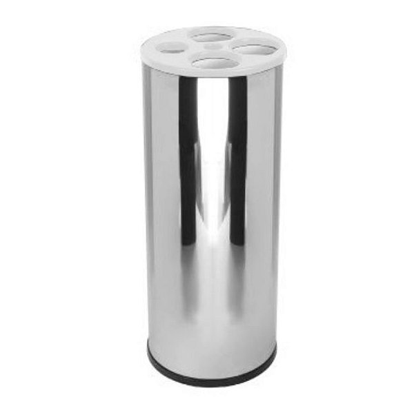 Dispenser em Inox para Copos de Água e Café 4 Tubos 24x50cm Tampa Branca JSN