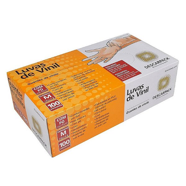 Luva Descartável Vinil M Sem Pó Preta 100 unidades Descarpack