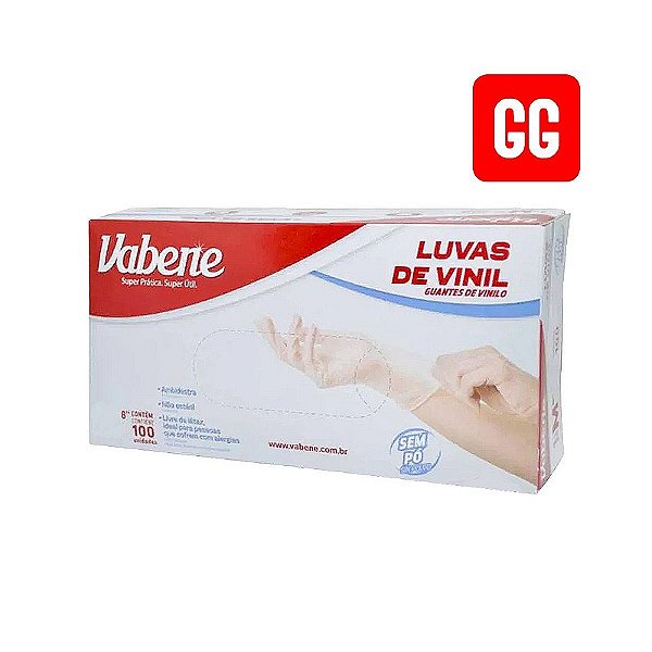 Luva Descartável Vinil GG Sem Pó 100 unidades Vabene