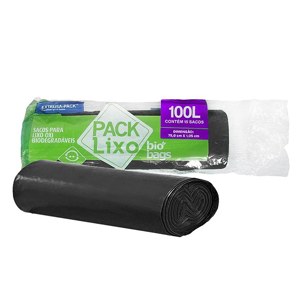 Saco para Lixo Plástico Biodegradável 100lt Preto 15 unidades - Biobags