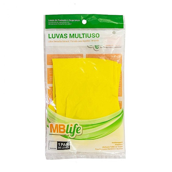 Luva de Látex P Amarela para Limpeza Mblife