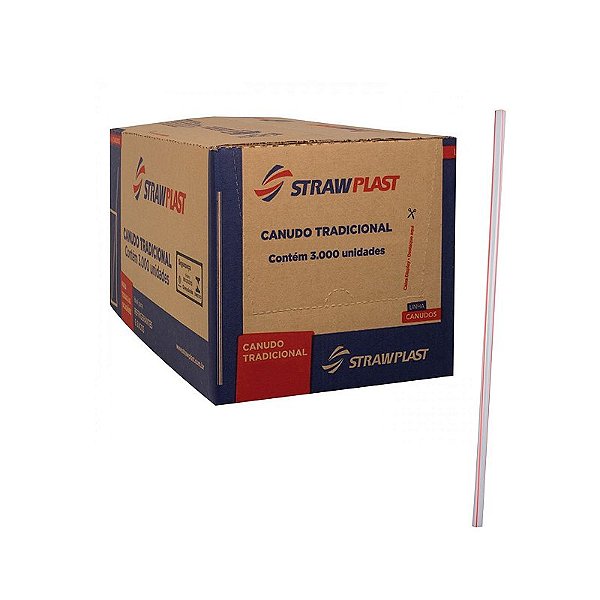 CANUDO DE PLÁSTICO RETO 5MM BRANCO E VERMELHO COM 3000 UNIDADES STRAWPLAST