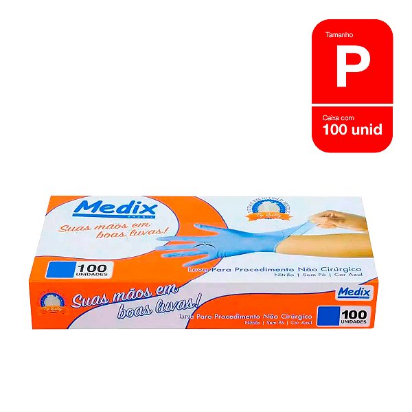 Luva Descartável Nitrílica p azul 100 unidades Medix