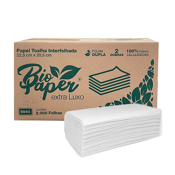 Papel Toalha Interfolhado 2 Dobras Folha Dupla 2000 Folhas - Bio Paper
