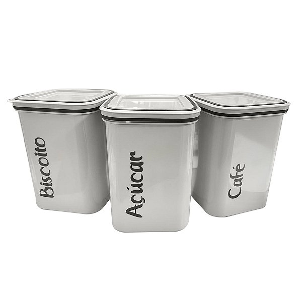 Kit 3 Potes Porta Mantimentos Herméticos Grande 2L Café Açúcar e Biscoito