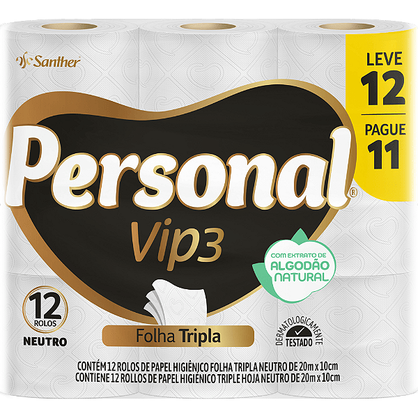 Papel Higiênico Personal VIP3 30m Folha Tripla C/12 Rolos