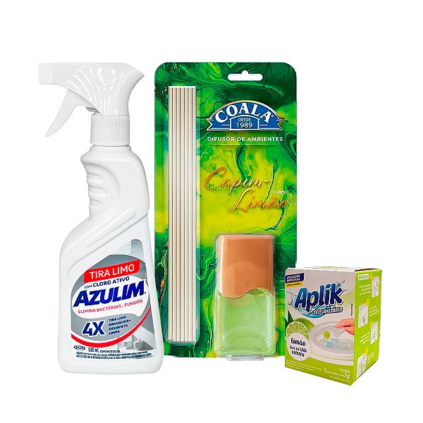 Kit Banheiro Limão - Tira Limo + Gel Sanitário + Difusor de Aromas Limão