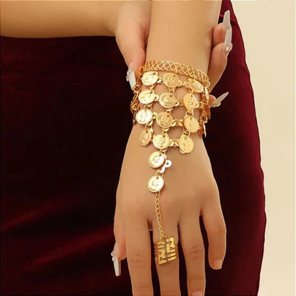 Bracelete com Moedinhas Douradas | Pulseira | Dança do ventre | Cigana- BR001