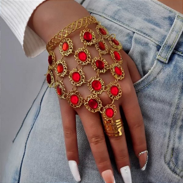 Bracelete com Pedrarias Vermelha | Pulseira | Dança do ventre | Cigana- BR002