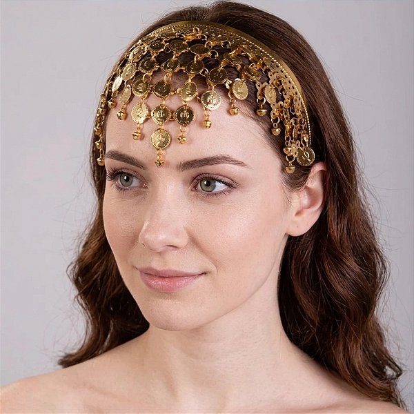 Tiara Dourada com Moedas | Dança do ventre | Cigana- TR001