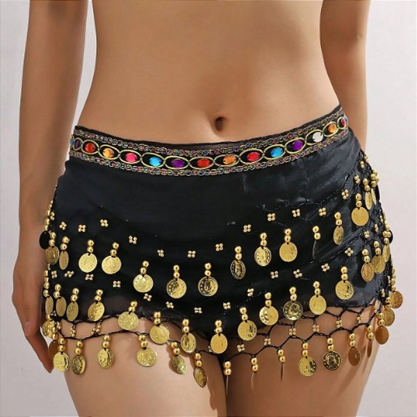 Lenço de Quadril com Moedas e Pedraria Colorida | Dança do ventre | Cigana- LQ002