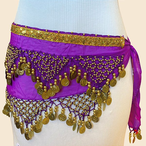 Lenço de Quadril com Moedas e Paetês Dourados | Dança do ventre | Cigana - LQ003