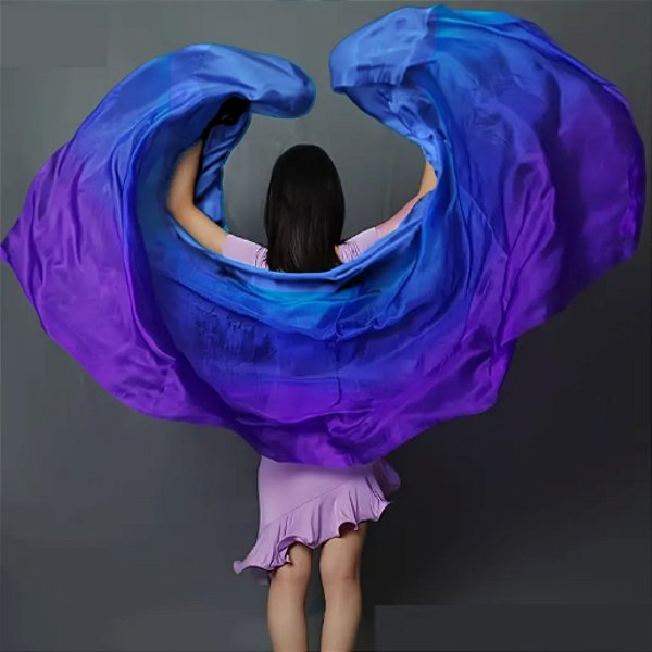 Véu de Seda Pura Pongé Azul e Roxo |Dança do Ventre| Cigana- VS001