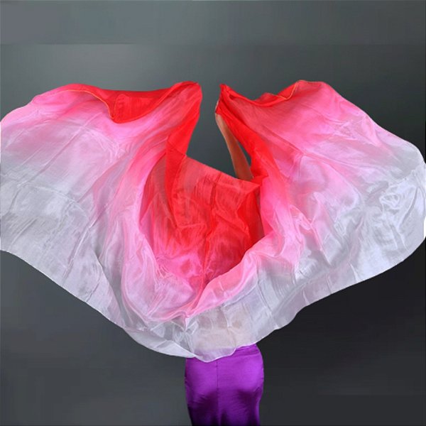 Véu de Seda Pura Pongé Vermelho e Branco |Dança do Ventre| Cigana- VS005