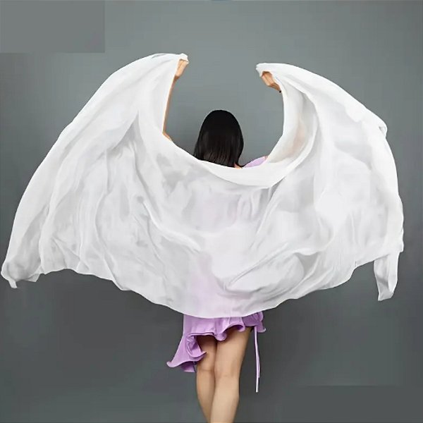 Véu de Seda Pura Pongé Branco |Dança do Ventre| Cigana- VS008