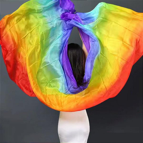 Véu de Seda Pura Pongé Arco Íris |Dança do Ventre| Cigana- VS011