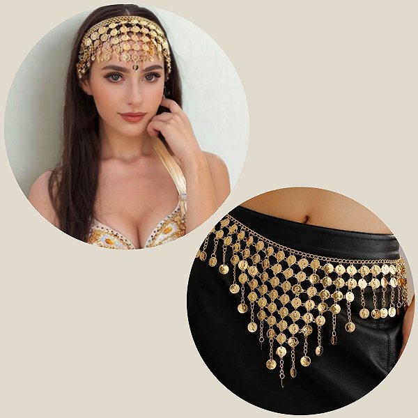 Combo 2 em 1 , Cinto, Tiara - Dança do Ventre - Cigana CB007