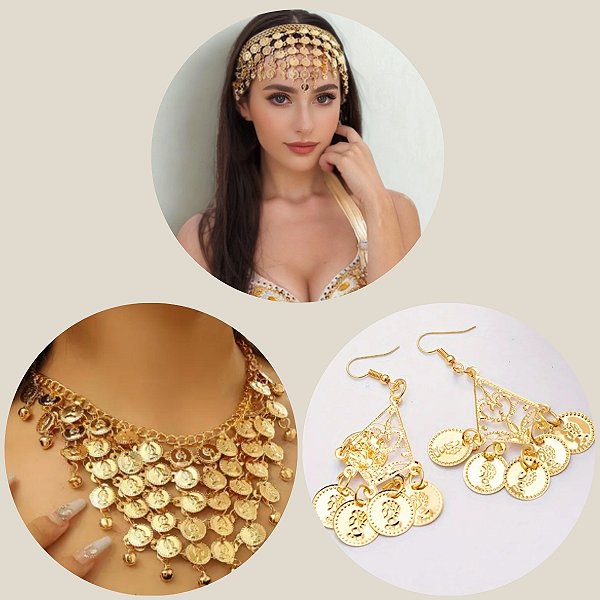 Combo 3 em 1 , Tiara, Colar e Brinco - Dança do Ventre - Cigana CB011