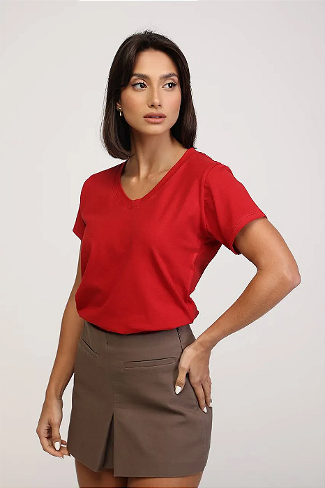 T-SHIRT GOLA V BABY LOOK - RED CLASSIC