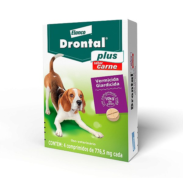 Vermifugo Drontal Para Cães Sabor Carne 10kg Com 4 Comprimidos