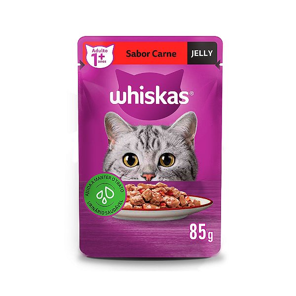 Raçao Umida Sache Whiskas Gatos Adultos Jelly Carne 85g