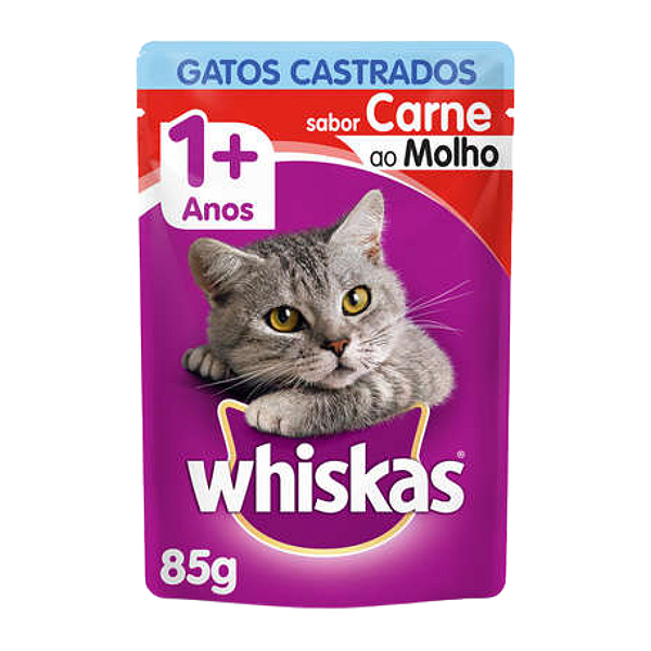 Raçao Umida Sache Whiskas Gatos Castrados Carne Ao Molho 85 G