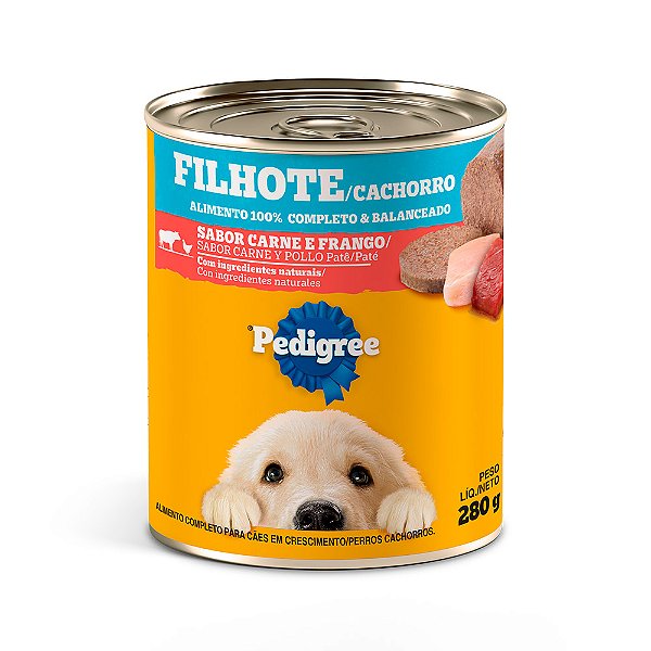 Ração Úmida Pedigree Lata Patê Carne E Frango Cães Filhotes 280g