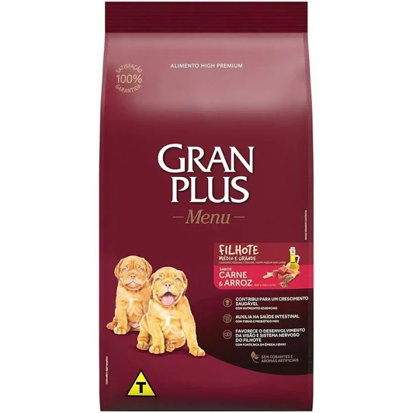 Raçao Granplus Cães Filhotes Raças Médias E Grandes Carne E Arroz 15 Kg